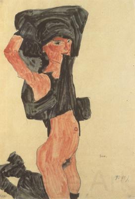 Egon Schiele Kneeling Girl,Disrobing (mk12) Spain oil painting art